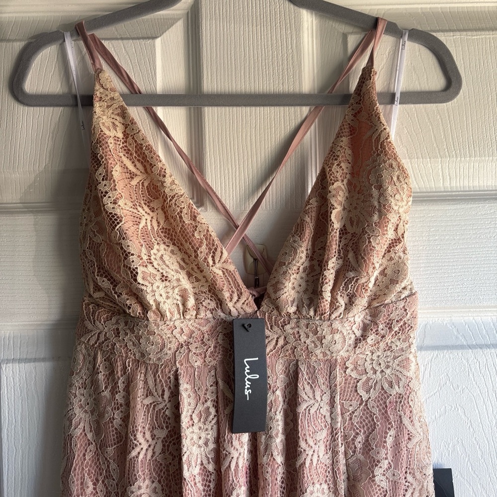 NWT LULUS | Lulus Stolen Moments Dusty Pink Lace-Up Lace Maxi Dress - Medium